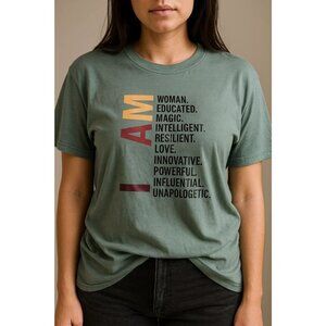 Shein Women's Blue "I AM..." Affirmations Graphic T-Shirt Size Large NIB